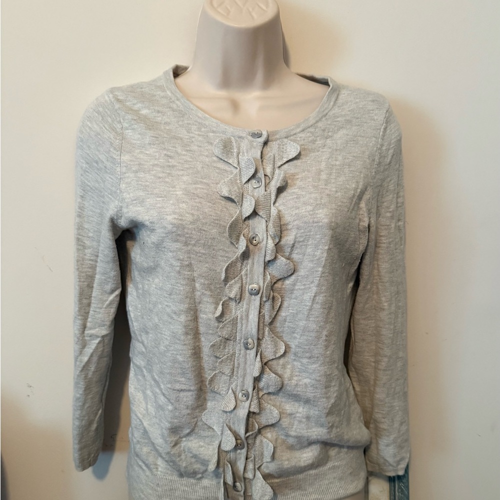 Anthropologie Sparrow Gray Ruffled Lightweight Cardigan  Small  EUC